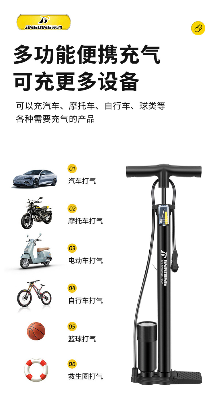 京鼎高壓打氣筒自行車電動(dòng)車摩托汽車籃球充氣筒落地式打氣筒工廠
